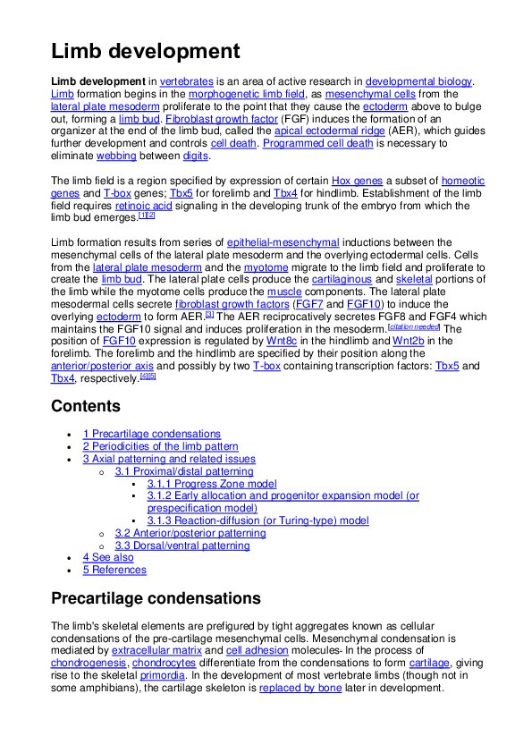 Formation Of The Vertebrate Limb Genetic Regulation Of Fingers And