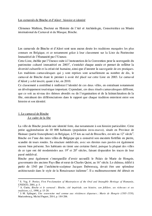 Pdf Les Carnavals De Binche Et D Alost Histoire Et Identite Clemence Mathieu Academia Edu