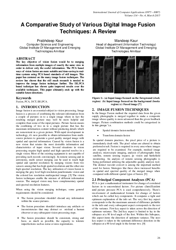 (PDF) A Comparative Study of Various Digital Image Fusion Techniques: A ...