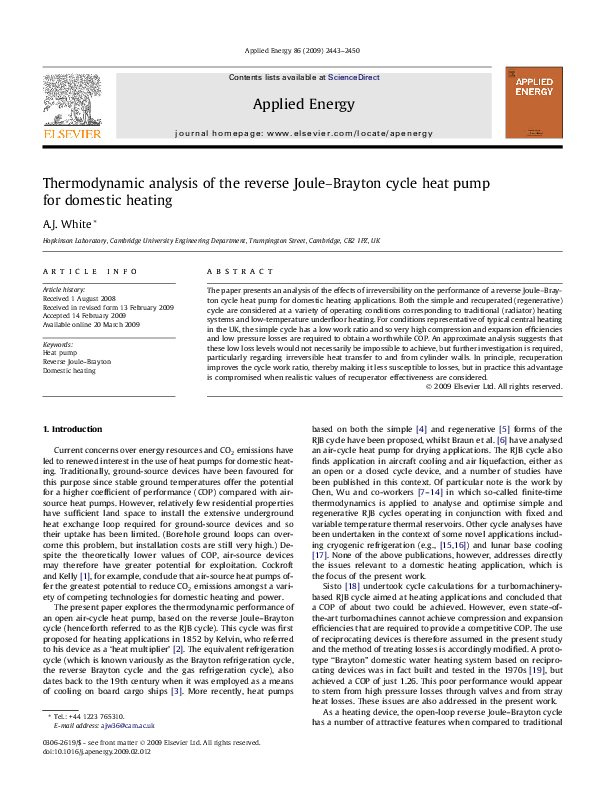 (PDF) Thermodynamic analysis of the reverse JouleBrayton cycle heat