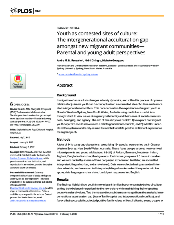 (PDF) Youth as contested sites of culture: The intergenerational ...