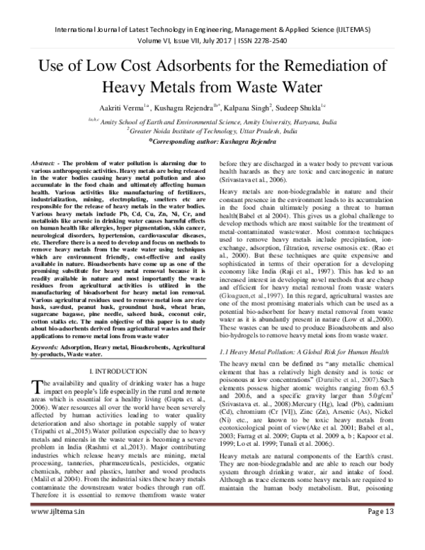 (PDF) Use of Low Cost Adsorbents for the Remediation of Heavy Metals ...