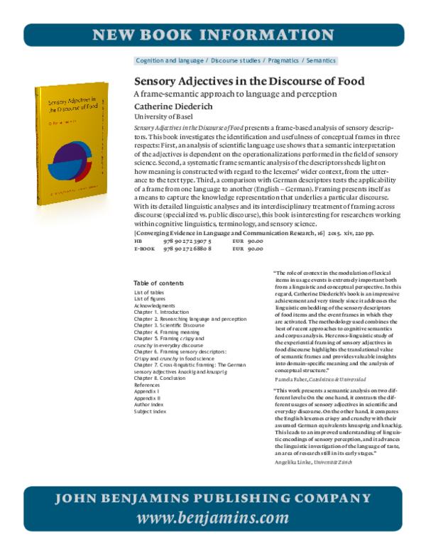 (PDF) Sensory Adjectives in the Discourse of Food A frame-semantic ...