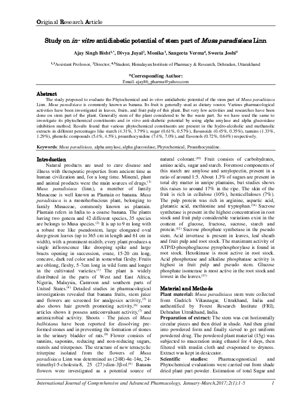 (PDF) Study on in-vitro antidiabetic potential of stem part of Musa ...