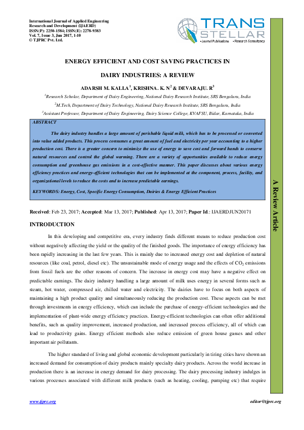 (PDF) ENERGY EFFICIENT AND COST SAVING PRACTICES IN DAIRY INDUSTRIES: A ...
