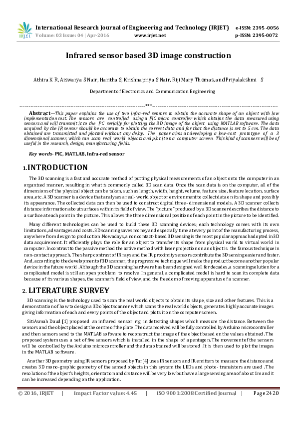(PDF) Infrared sensor based 3D image construction