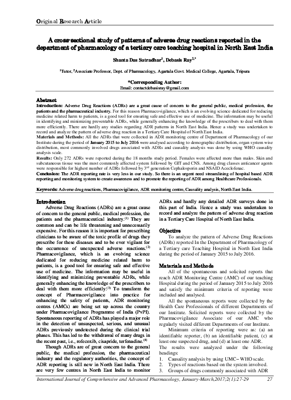 (PDF) A cross-sectional study of patterns of adverse drug reactions ...