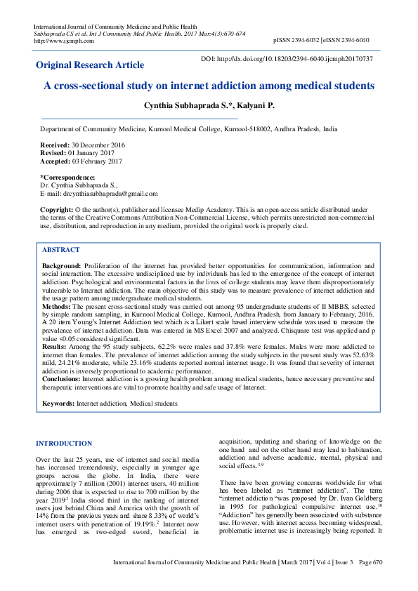 (PDF) A cross-sectional study on internet addiction among medical students