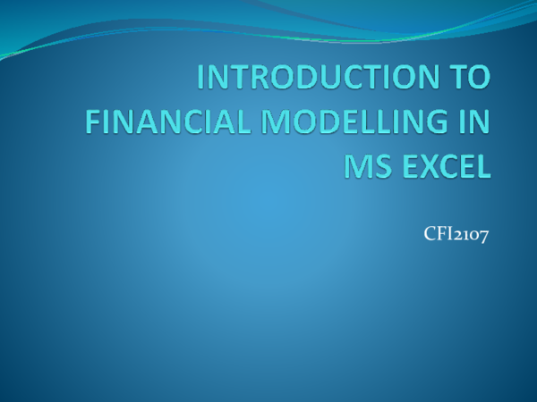 (PPT) - An introduction to modelling in MS Excel (1)