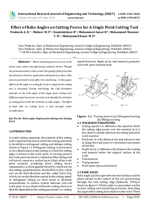(PDF) Effect of Rake Angles on Cutting Forces for A Single Point ...
