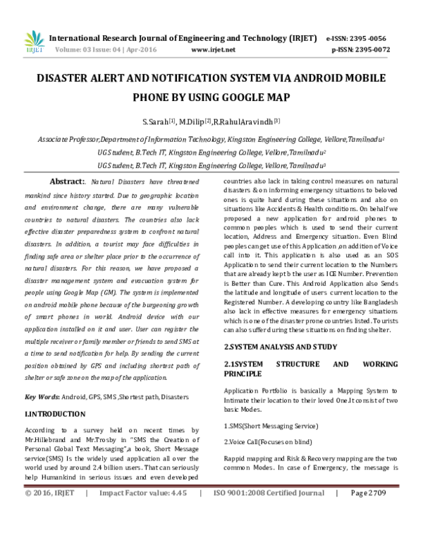 (PDF) DISASTER ALERT AND NOTIFICATION SYSTEM VIA ANDROID MOBILE PHONE ...
