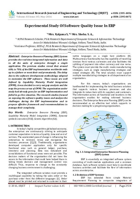 (PDF) Experimental Study Of Software Quality Issue In ERP