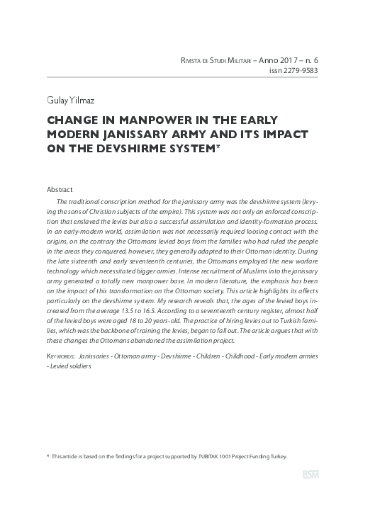 (PDF) CHANGE IN MANPOWER IN THE EARLY MODERN JANISSARY ARMY AND ITS ...