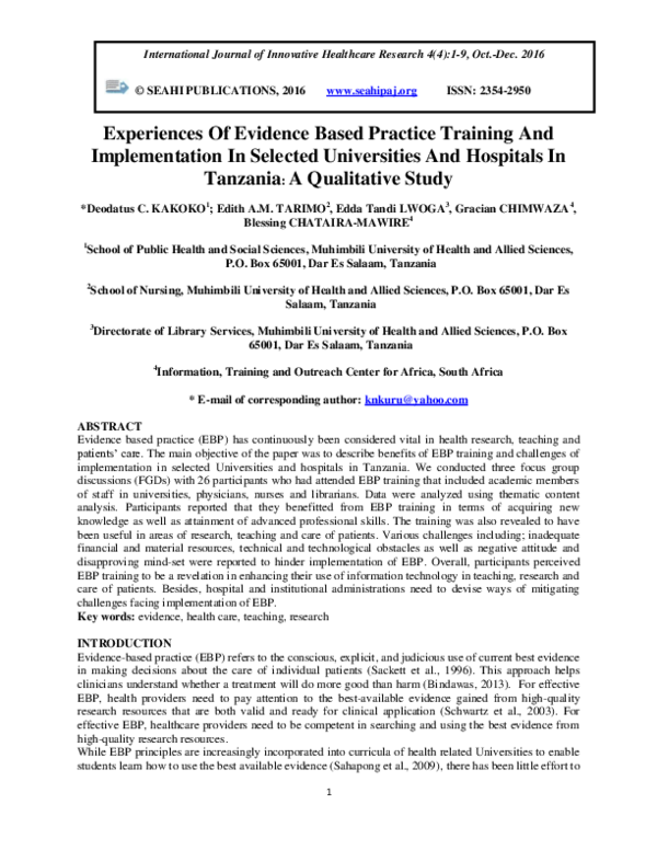 (PDF) Experiences Of Evidence Based Practice Training And ...