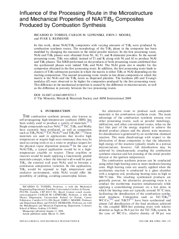 (PDF) Influence of the Processing Route in the Microstructure and