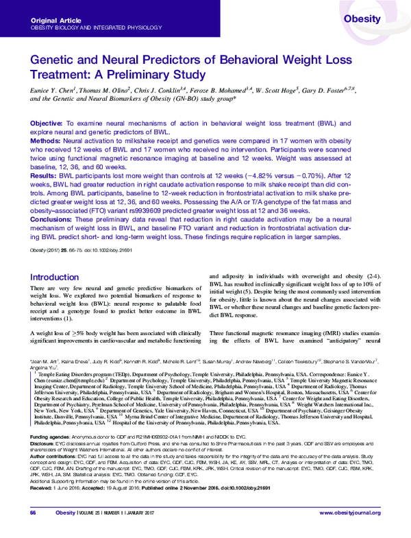 Image showcasing (PDF) Genetic and and neural predictors of behavioral weight loss ...