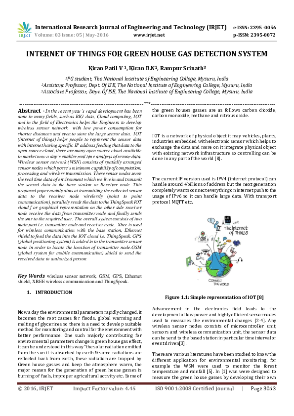 (PDF) INTERNET OF THINGS FOR GREEN HOUSE GAS DETECTION SYSTEM