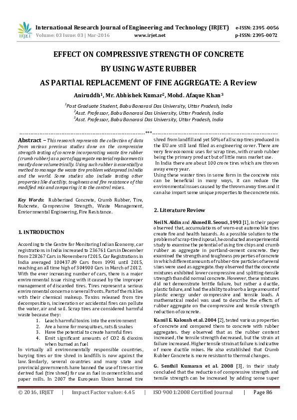 (PDF) EFFECT ON COMPRESSIVE STRENGTH OF CONCRETE BY USING WASTE RUBBER ...