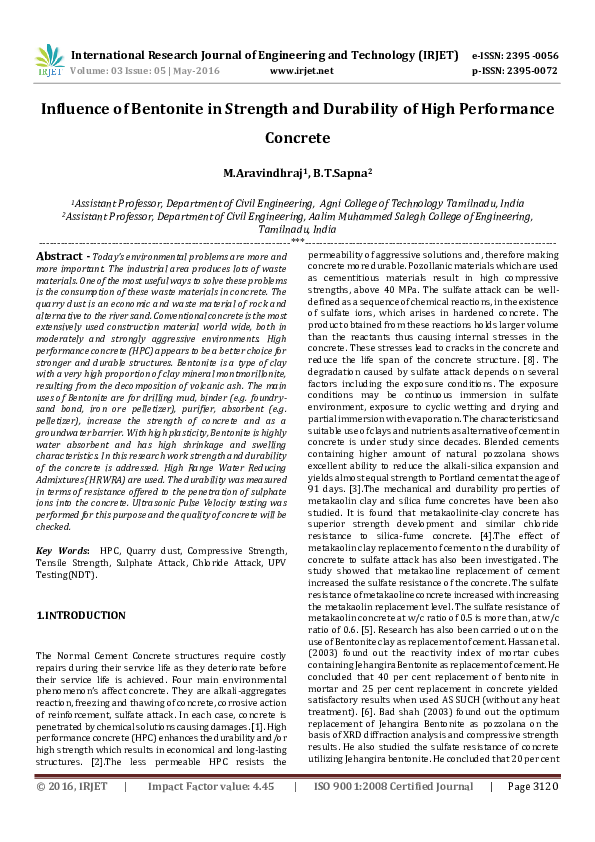 (PDF) Influence of Bentonite in Strength and Durability of High ...
