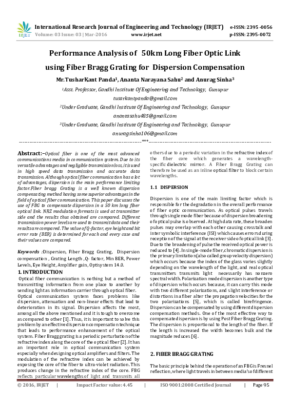 (PDF) Performance Analysis of 50km Long Fiber Optic Link using Fiber ...