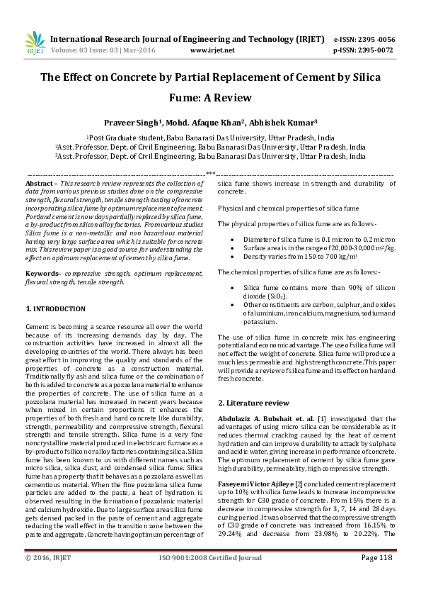 (PDF) The Effect on Concrete by Partial Replacement of Cement by Silica ...
