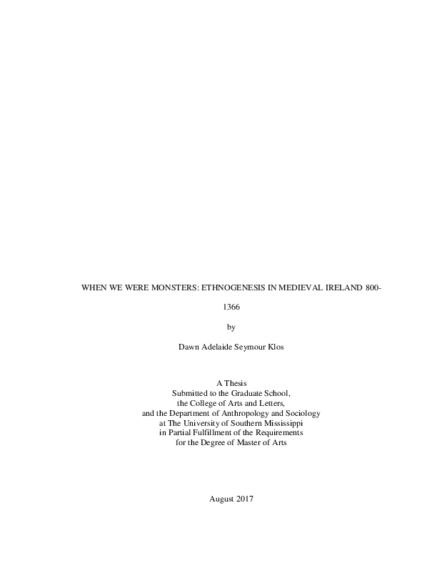 When We Were Monsters: Ethnogenesis in Medieval Ireland 800-1366