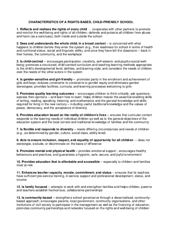 (PDF) CHARACTERISTICS OF A RIGHTSBASED, CHILDFRIENDLY SCHOOL