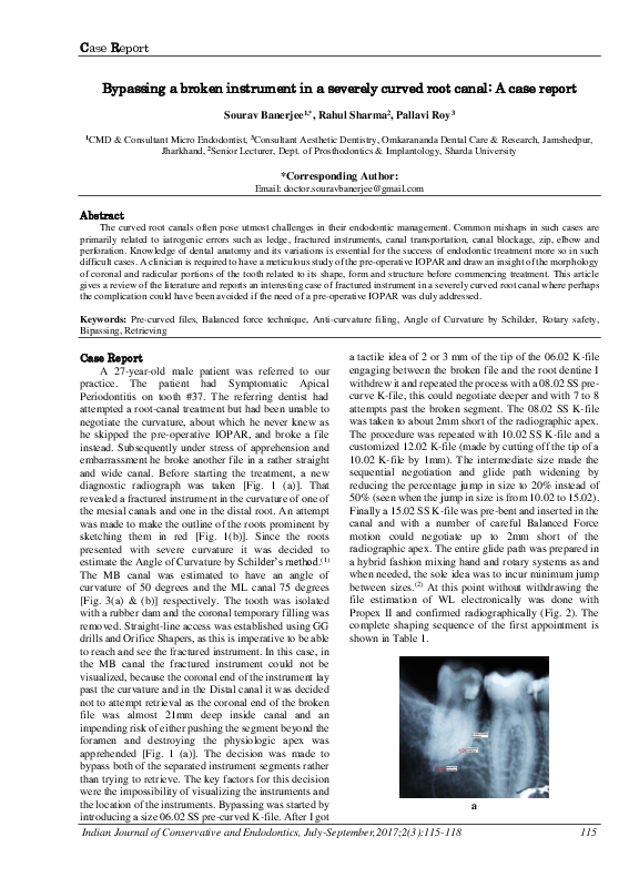 (PDF) Bypassing a broken instrument in a severely curved root canal A