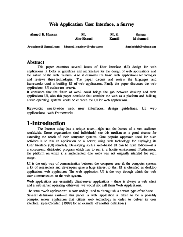 (PDF) Web Application User Interface, a Survey