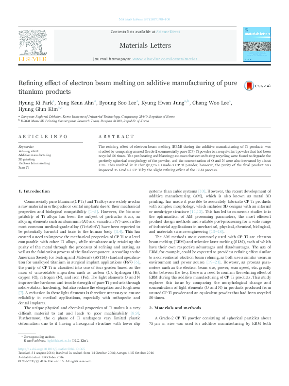 (PDF) Refining effect of electron beam melting on additive ...