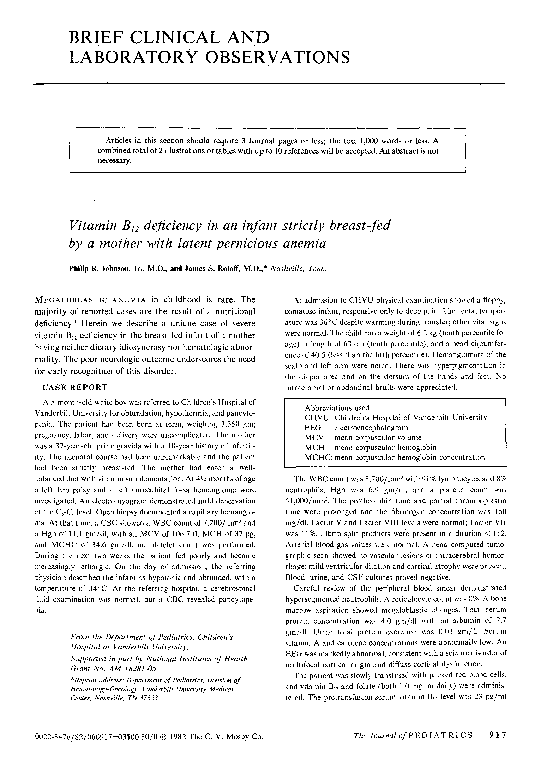 (PDF) Vitamin B12 deficiency in an infant strictly breastfed by a