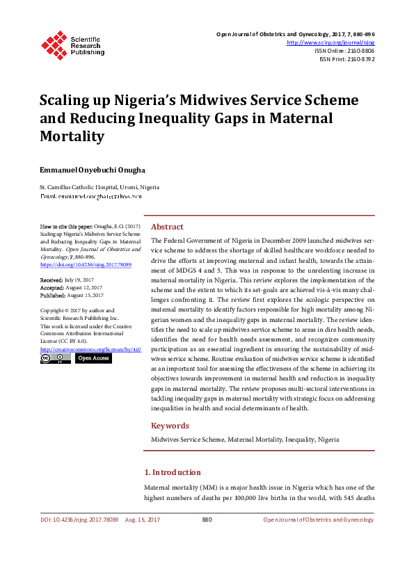 (PDF) Scaling up Nigeria's Midwives Service Scheme and Reducing