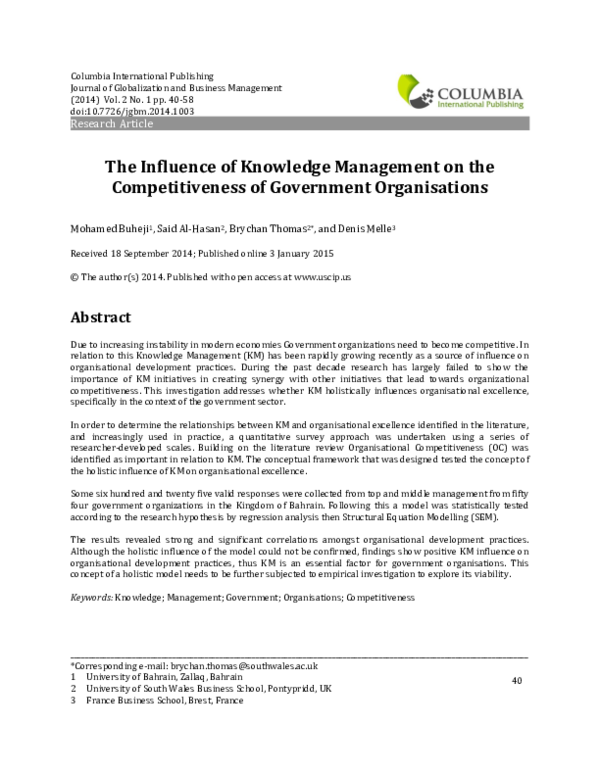 (PDF) The Influence of Knowledge Management on the Competitiveness of ...