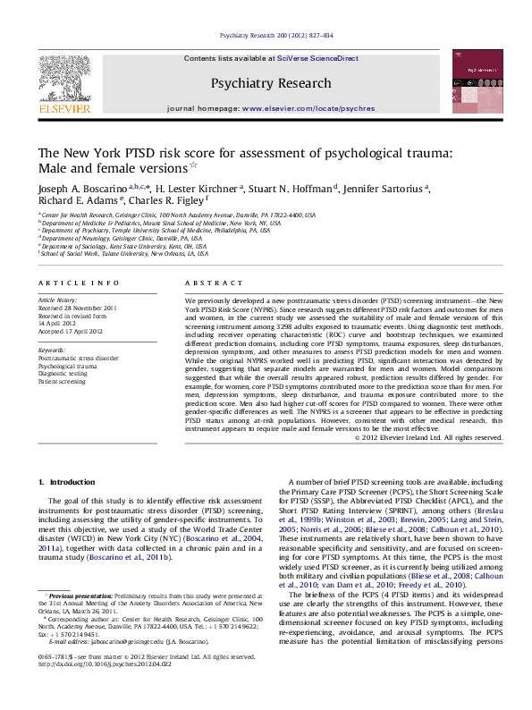 (PDF) The New York PTSD risk score for assessment of psychological ...