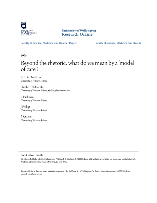 (PDF) Beyond the rhetoric: what do we mean by a 'model of care'?