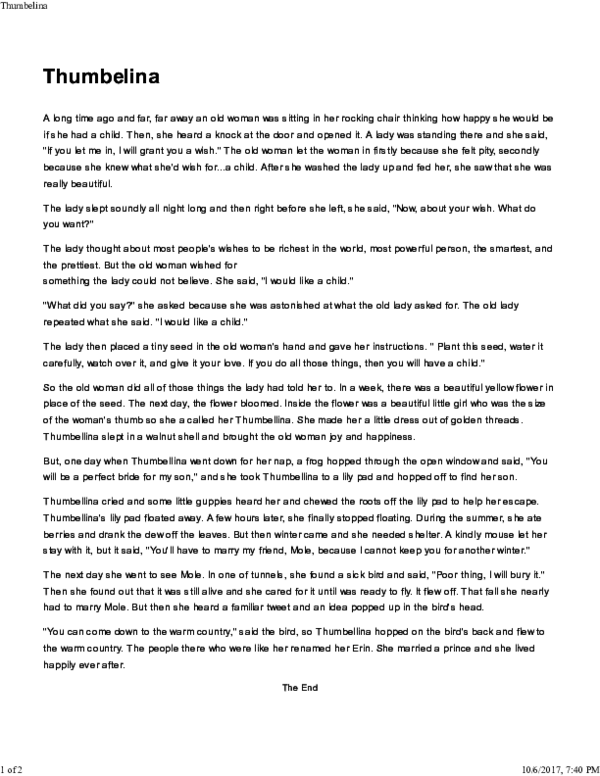 Thumbelina a magical story picture