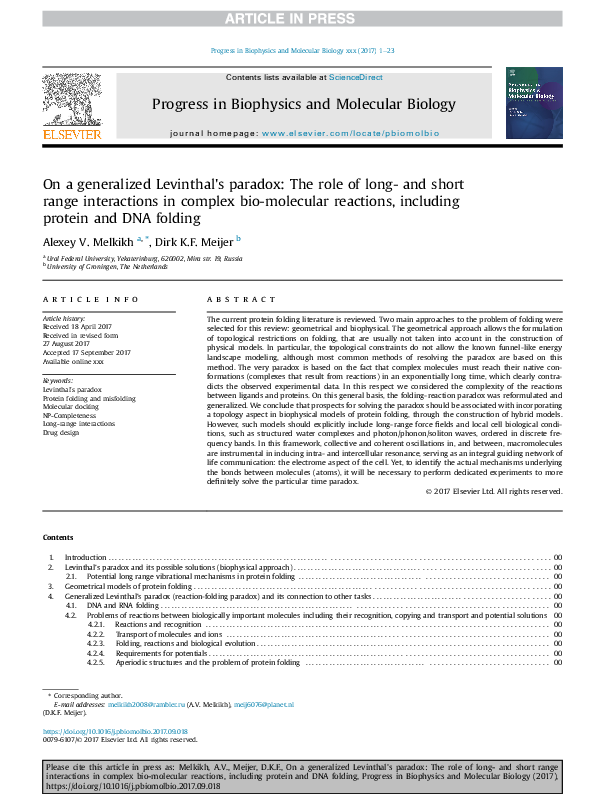 (PDF) On a generalized Levinthal's paradox The role of longand short