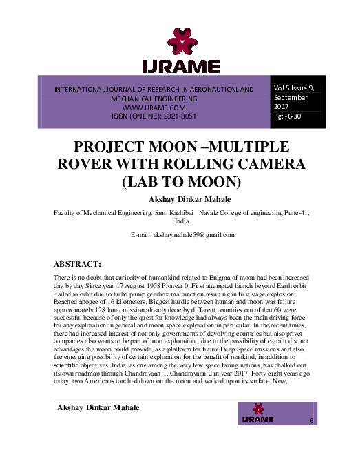 (PDF) PROJECT MOON –MULTIPLE ROVER WITH ROLLING CAMERA (LAB TO MOON)
