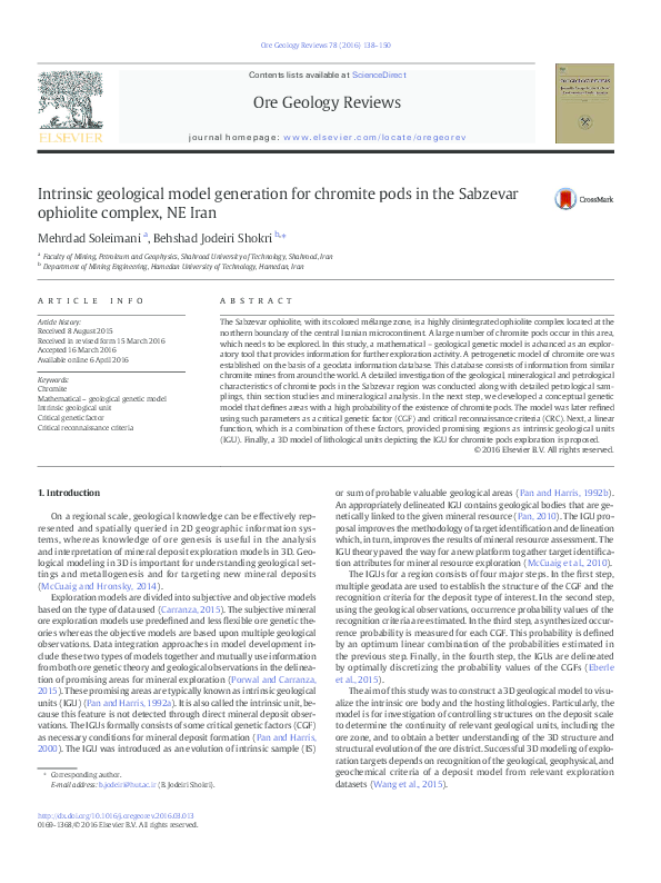 (PDF) Intrinsic geological model generation for chromite pods in the ...