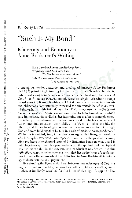 Anne Bradstreet Research Papers Academia Edu