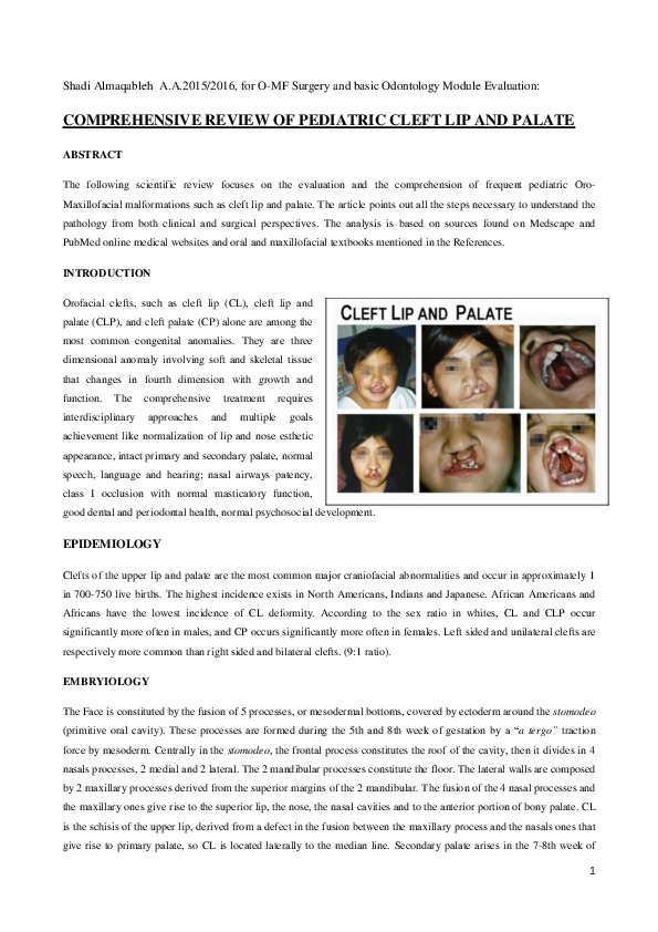 (PDF) COMPREHENSIVE REVIEW OF PEDIATRIC CLEFT LIP AND PALATE SHADI