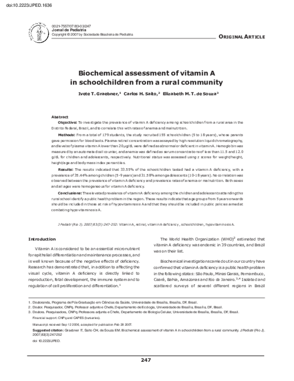 (PDF) Biochemical assessment of vitamin A in schoolchildren from a ...
