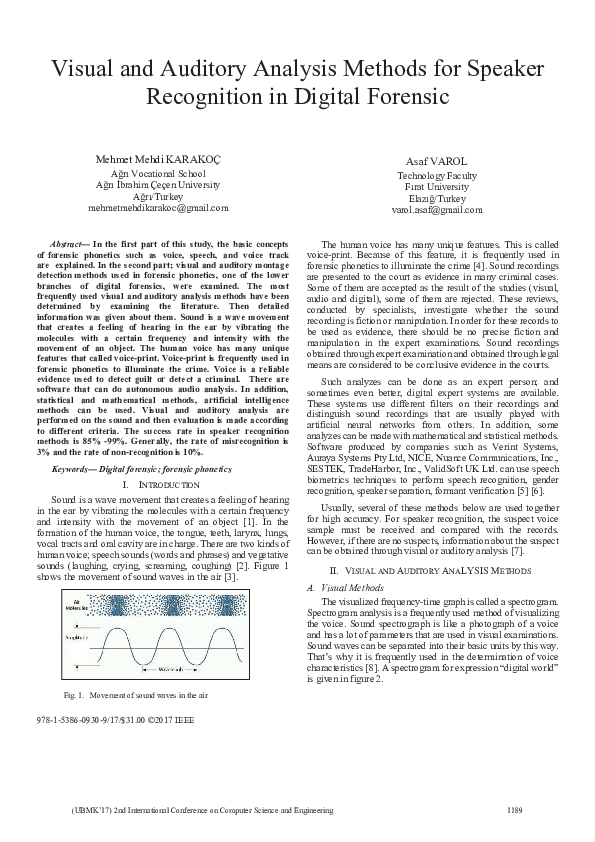(PDF) Visual and Auditory Analysis Methods for Speaker Recognition in ...