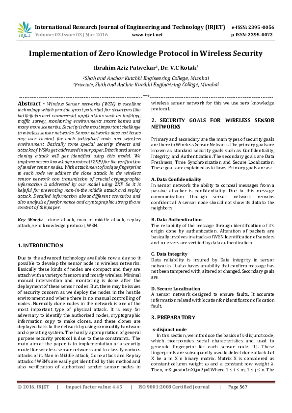 (PDF) Implementation of Zero Knowledge Protocol in Wireless Security