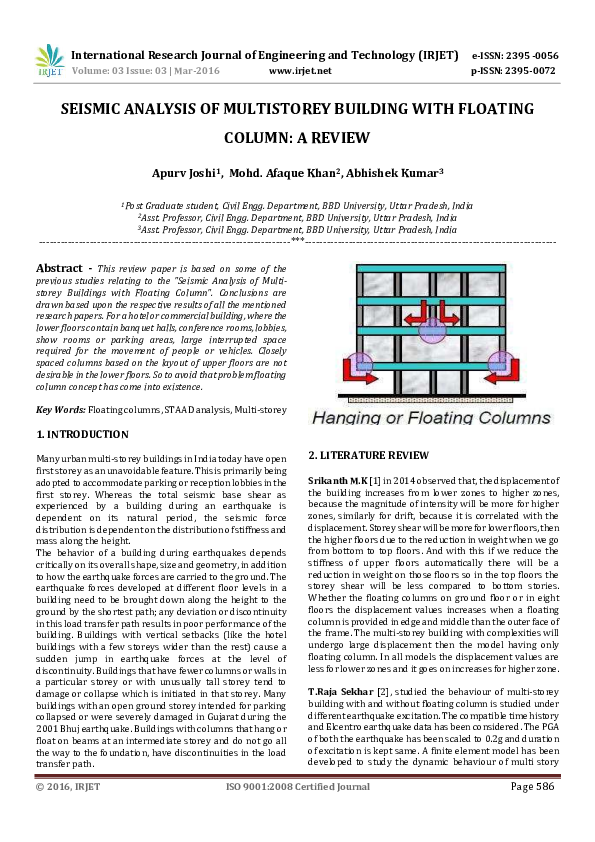 (PDF) SEISMIC ANALYSIS OF MULTISTOREY BUILDING WITH FLOATING COLUMN: A ...