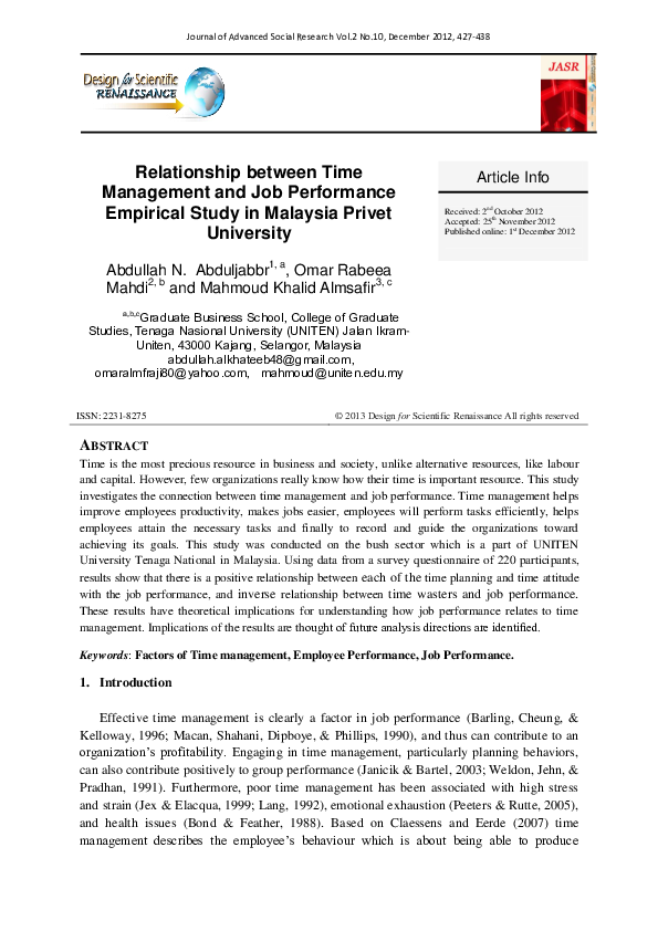 PDF Relationship Between Time Management And Job Performance PDF Relationship Between Time Management And Job Performance