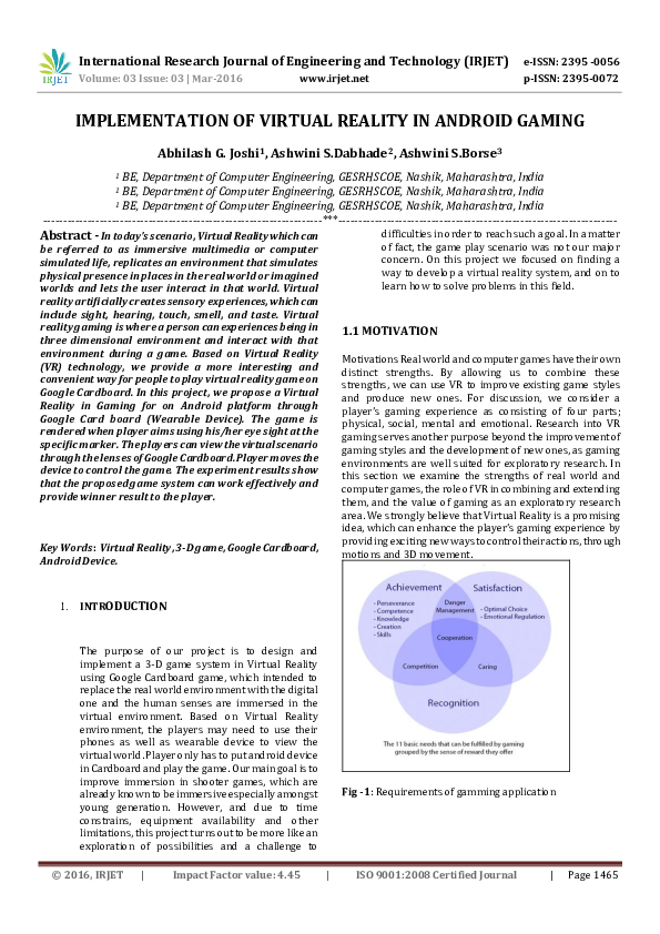(PDF) IMPLEMENTATION OF VIRTUAL REALITY IN ANDROID GAMING