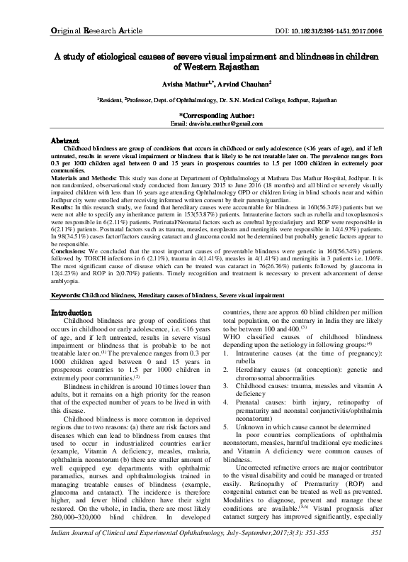 (PDF) A study of etiological causes of severe visual impairment and ...