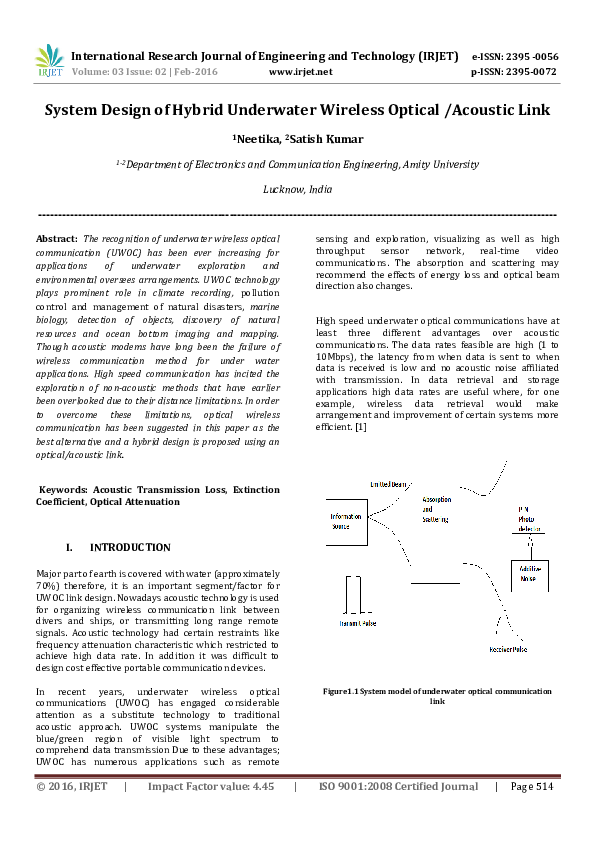 (PDF) System Design of Hybrid Underwater Wireless Optical /Acoustic Link