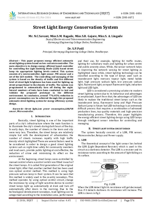 (PDF) Street Light Energy Conservation System